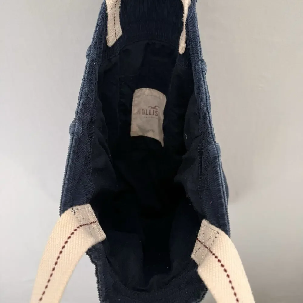 Hollister Dark Blue Corduroy 100% Cotton Y2K Shoulder Bag Seagull Logo Daily Bag